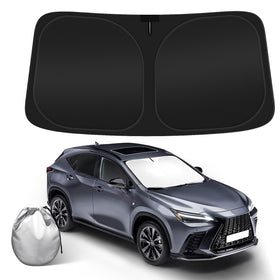 SHINEHOME front packaging showing custom-fit NX shade and included storage bag benefit: organized protection