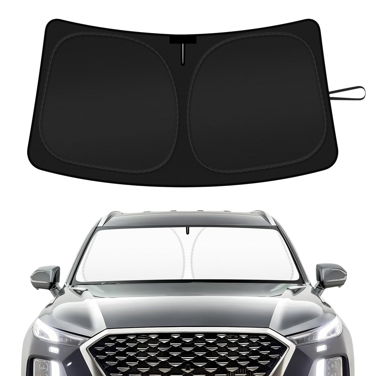 SHINEHOME front-fit on Palisade windshield showing full coverage benefit