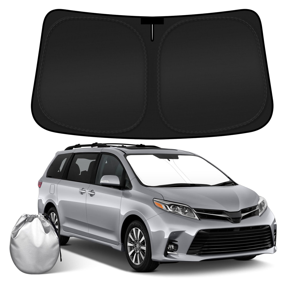 SHINEHOME front view on Toyota Sienna showing full windshield coverage and protection