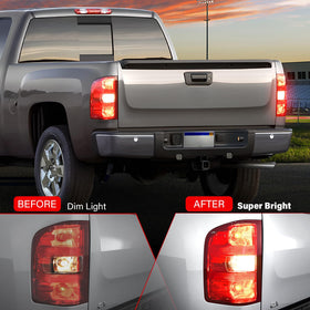 SHINEHOME tail lights installed on a Silverado demonstrating direct-fit appearance