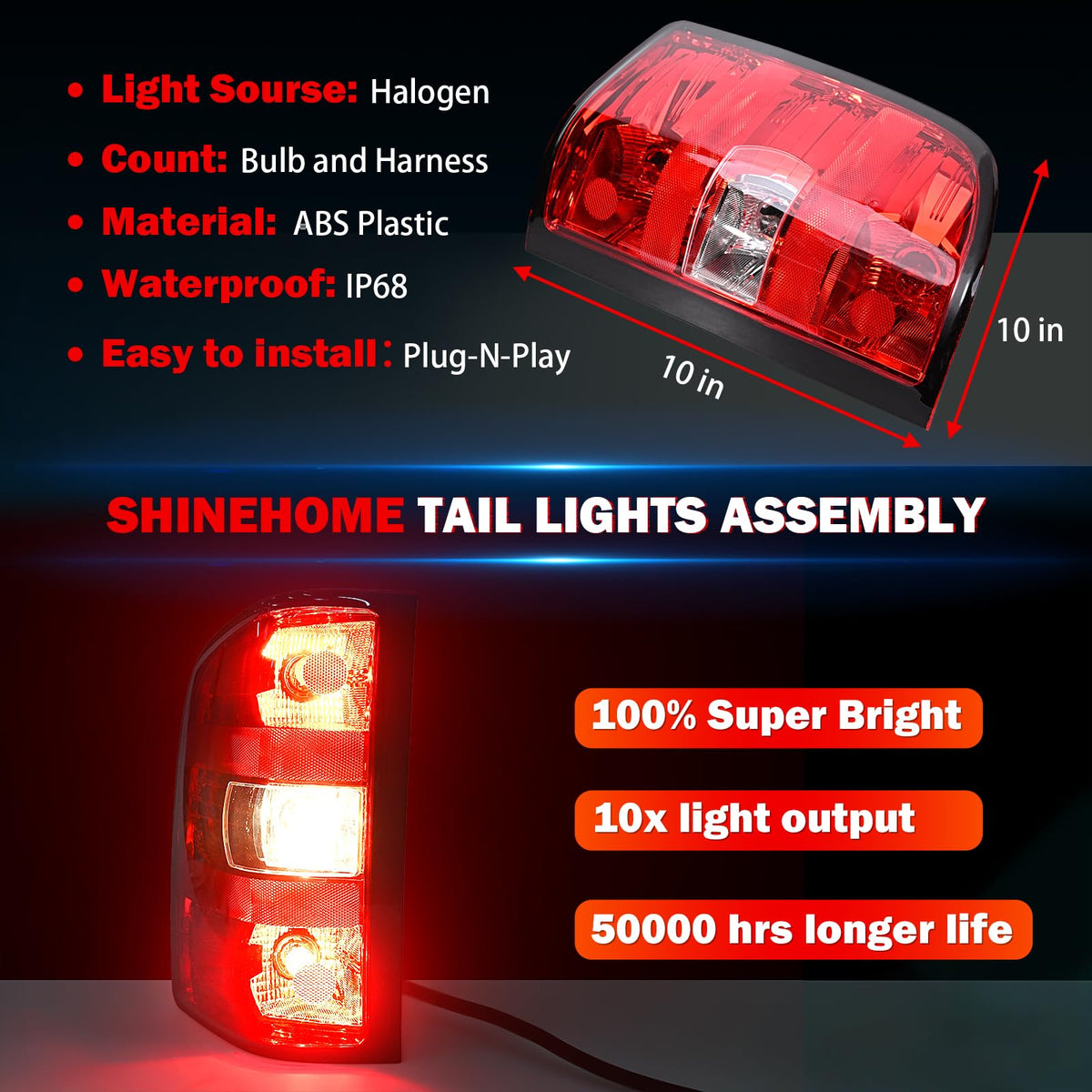 SHINEHOME tail light next to ruler showing dimensions for accurate fitment