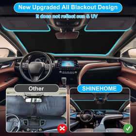 SHINEHOME size comparison beside steering wheel illustrating tailored Camry fit and scale