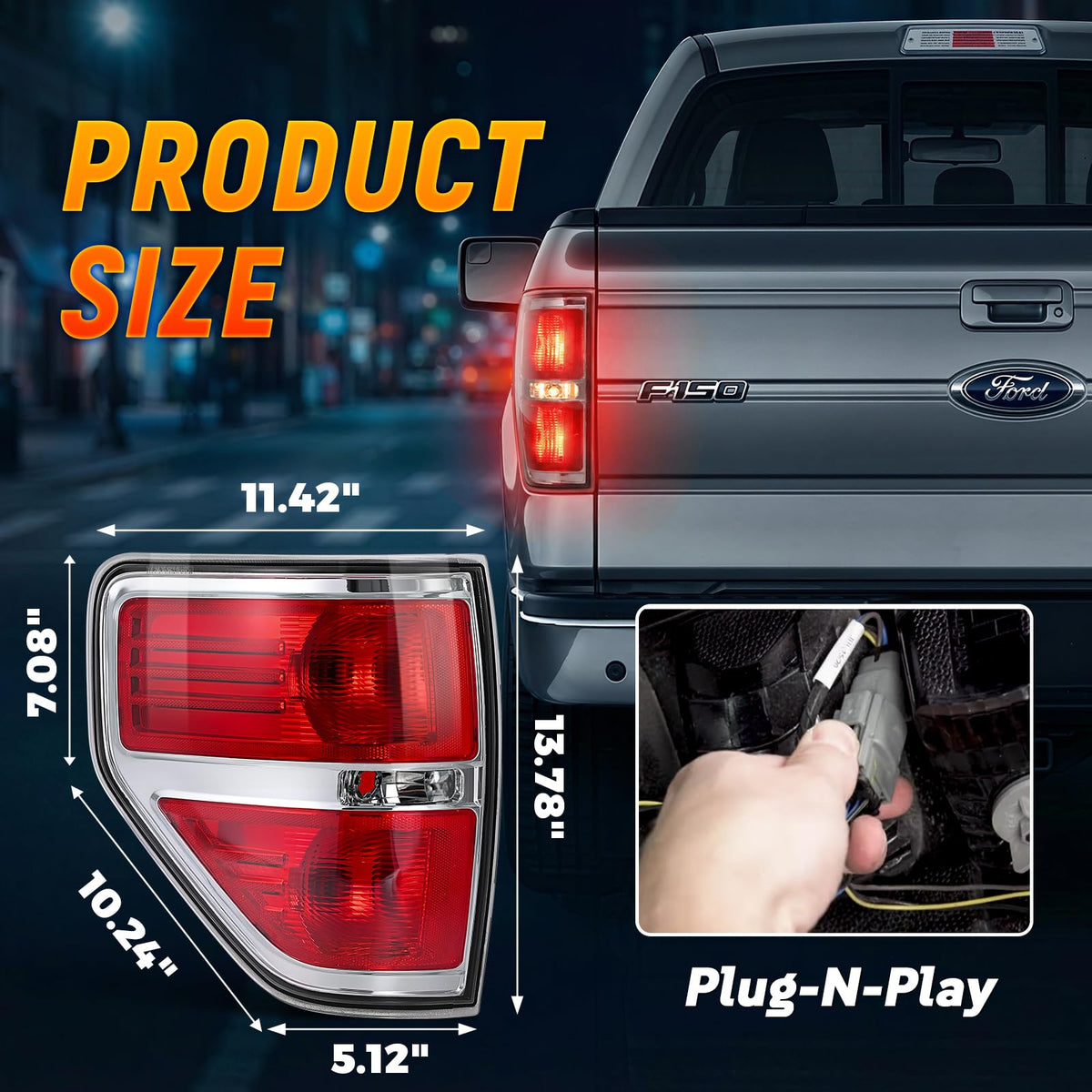 SHINEHOME taillight next to ruler showing exact scale for easy fit verification