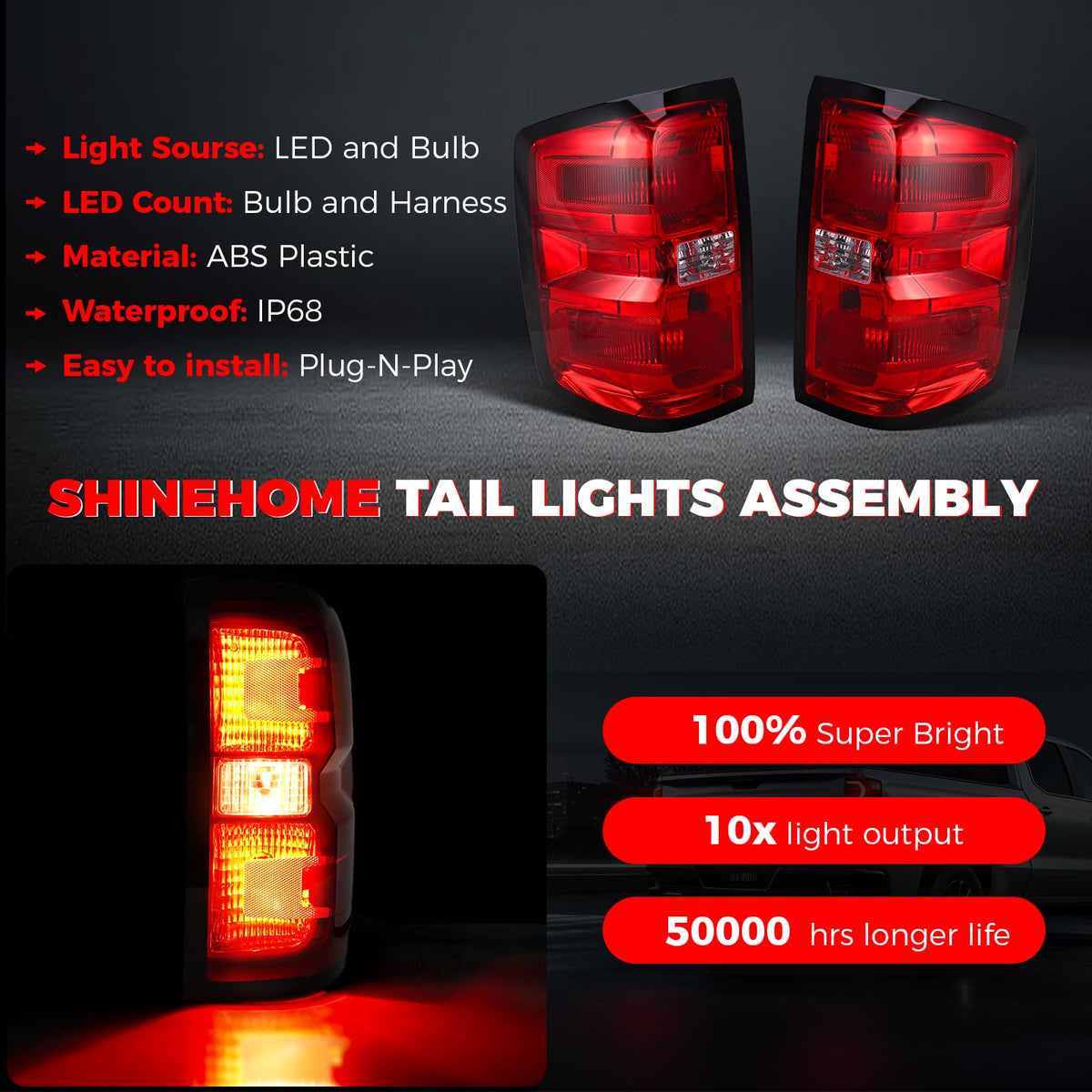 SHINEHOME tail light under water splash to illustrate IP68 waterproof protection