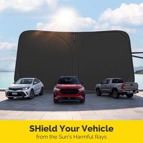 SHINEHOME sun shade tucked under sun visors in Sienna demonstrating simple tool-free installation