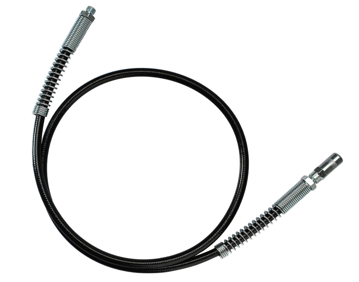 Shinelan 48-inch grease gun hose front view showing full length and fittings benefit reach