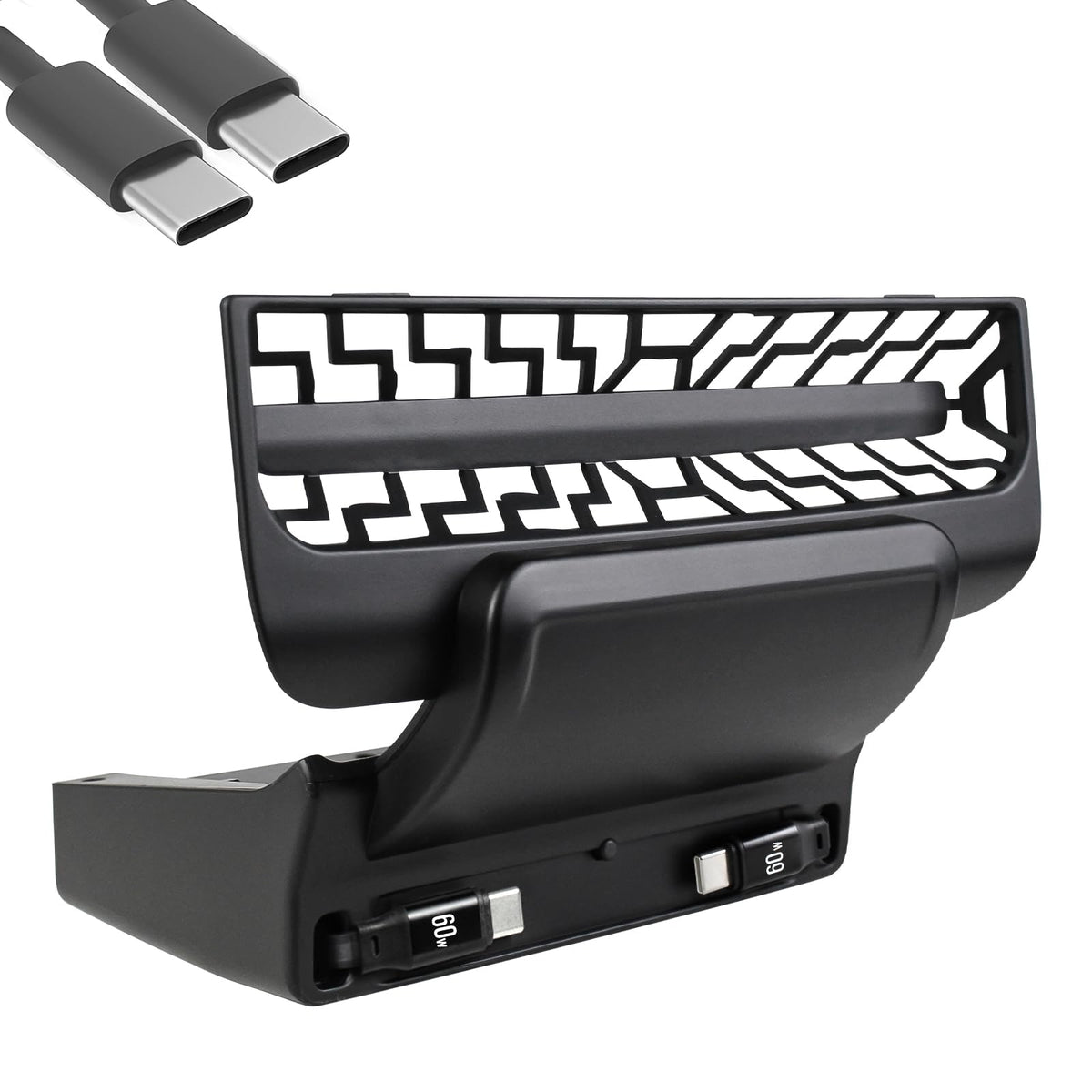 SHINELINERS front view installed in Tesla rear vent showing seamless OEM fit and integrated charging