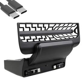 SHINELINERS front view installed in Tesla rear vent showing seamless OEM fit and integrated charging