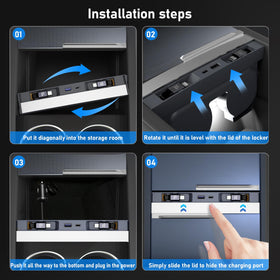 SHINELINERS next to smartphone to show scale and easy reach for passengers