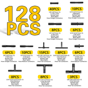 Shineyoo labeled hoses showing six diameters and 6.6 ft lengths for clarity
