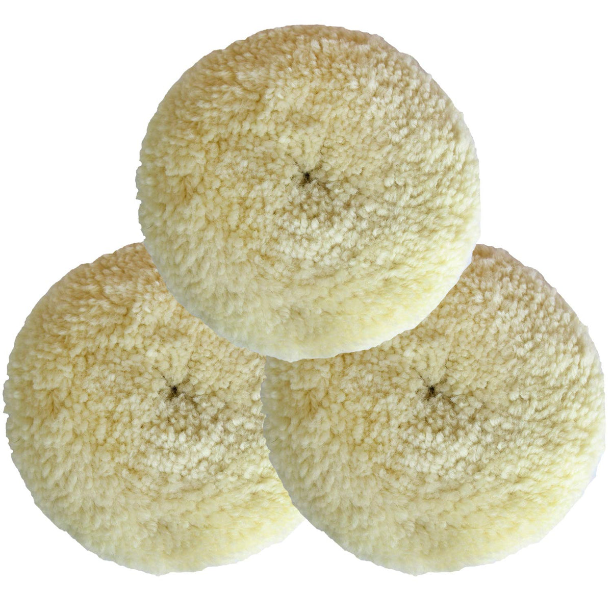 Shineyoo front view of 3-pack wool pads showing hook-and-loop and fitment for fast compounding