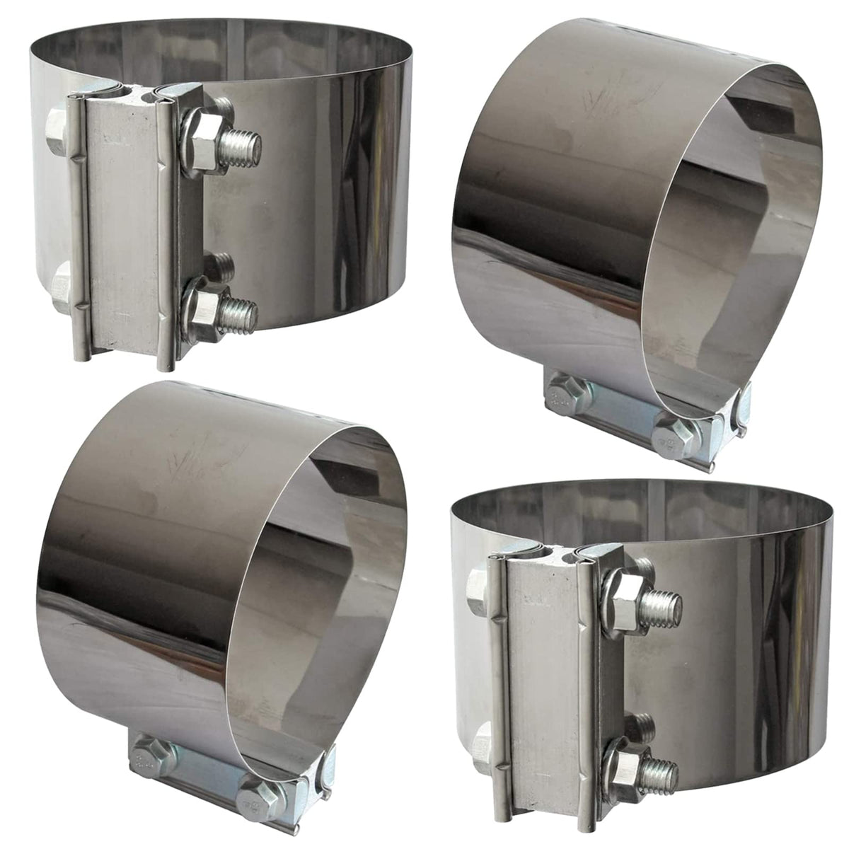 Shineyoo front view of 5" clamp showing robust band and bolts for secure joints