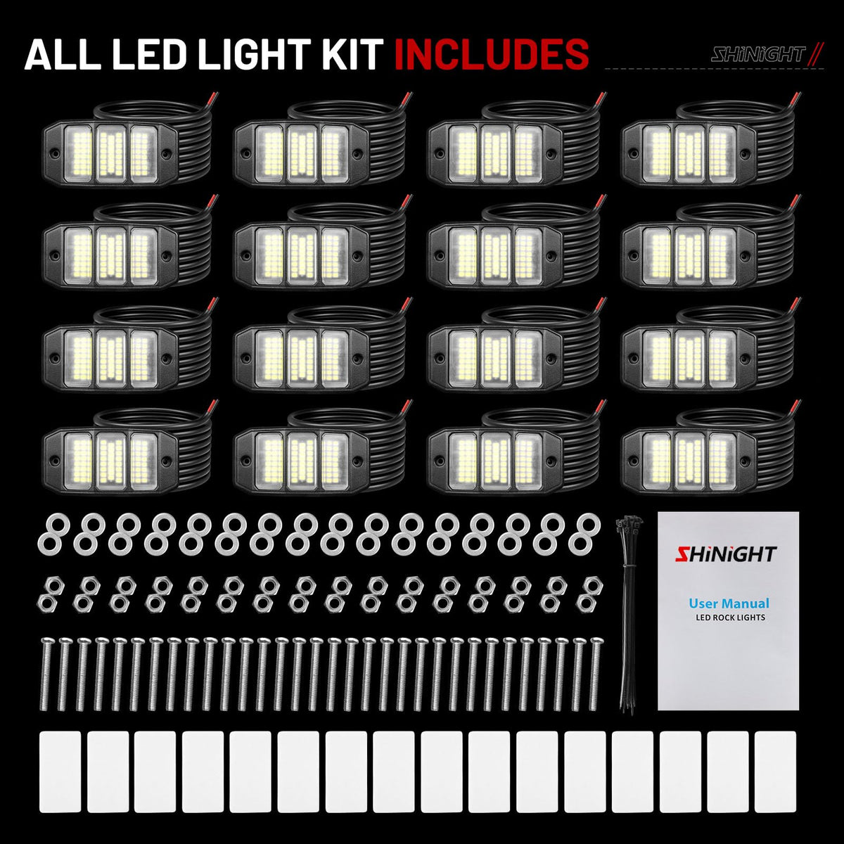 SHINIGHT lights illuminating a nighttime trail showing enhanced obstacle visibility benefit