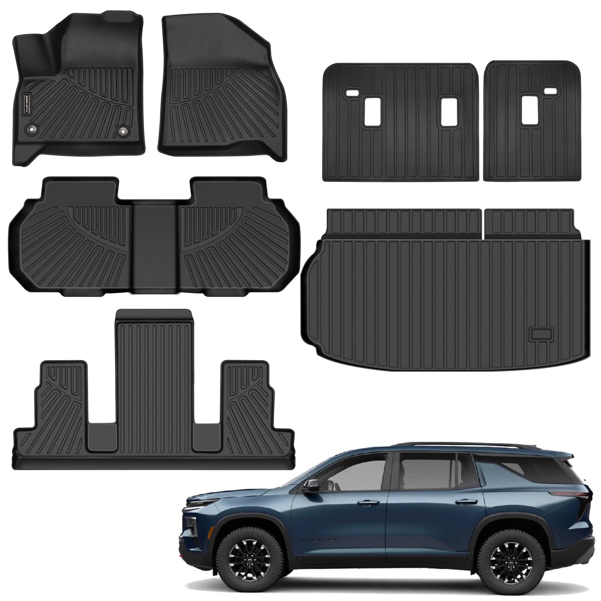 SHINJEW front-row floor mats installed in Chevrolet Traverse showing precise fit and protection