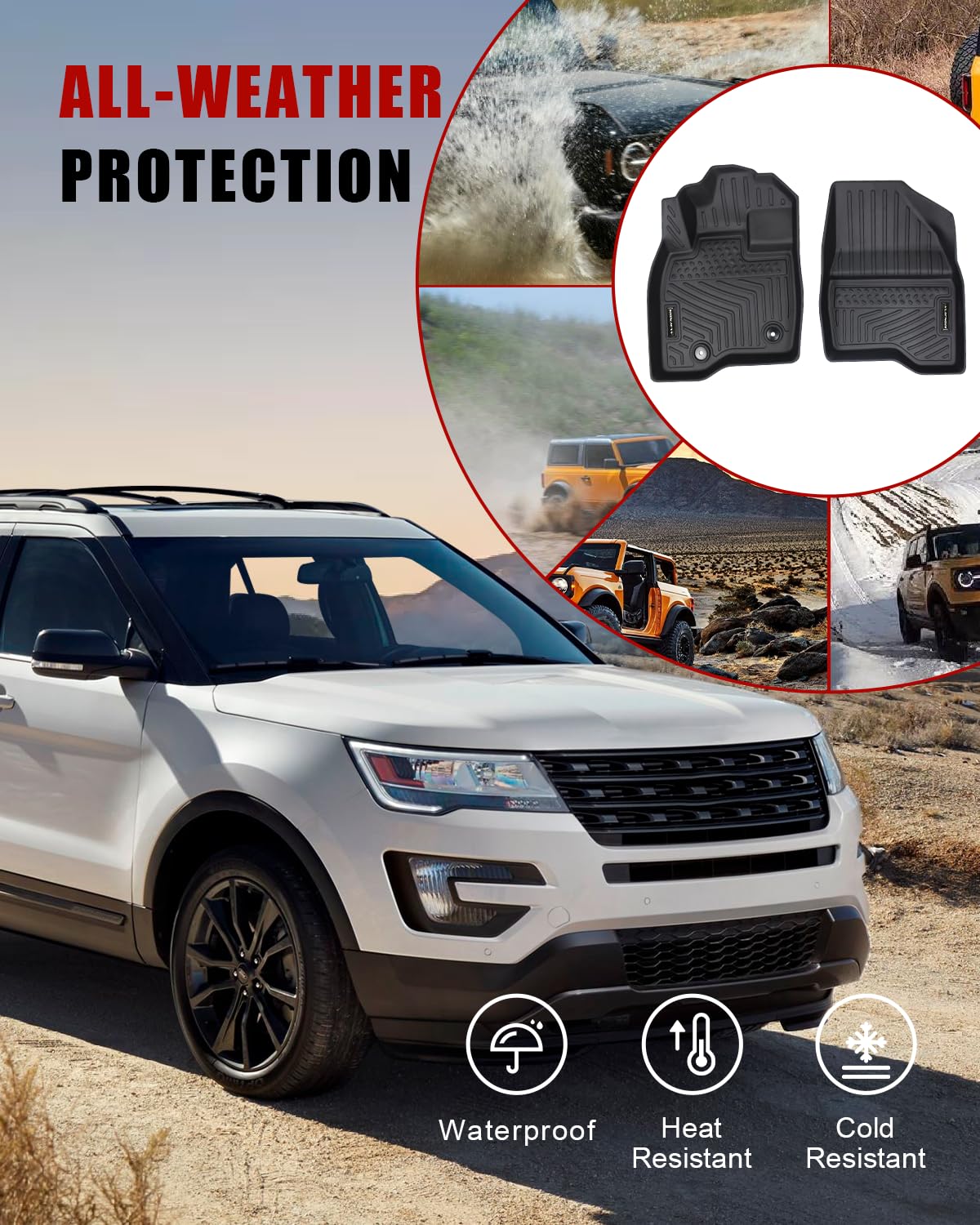 SHINJEW rear continuous liner fitted in three-row Ford Explorer protecting floors