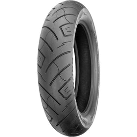 Shinko 777 front tire mounted on rim showing profile and black wall for improved handling