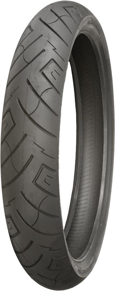 Shinko SR777 front tire mounted on rim showing profile and improved handling