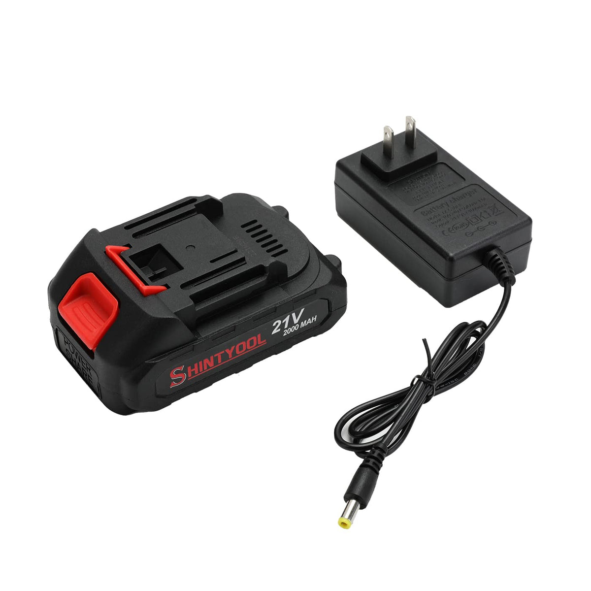 SHINTYOOL 21V battery front view showing compact design and reliable power