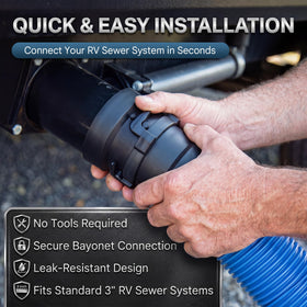 Shinymoon installed on RV outlet reducing spills during discharge