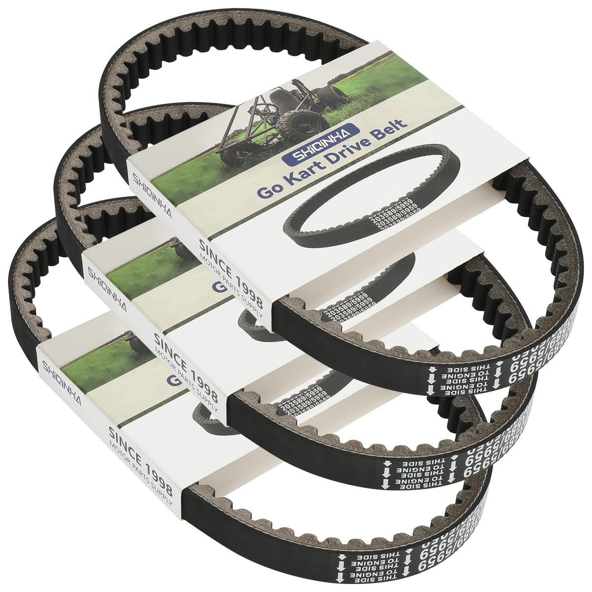SHIQINHA front packaging showing 5959 belt and model fitment for easy selection