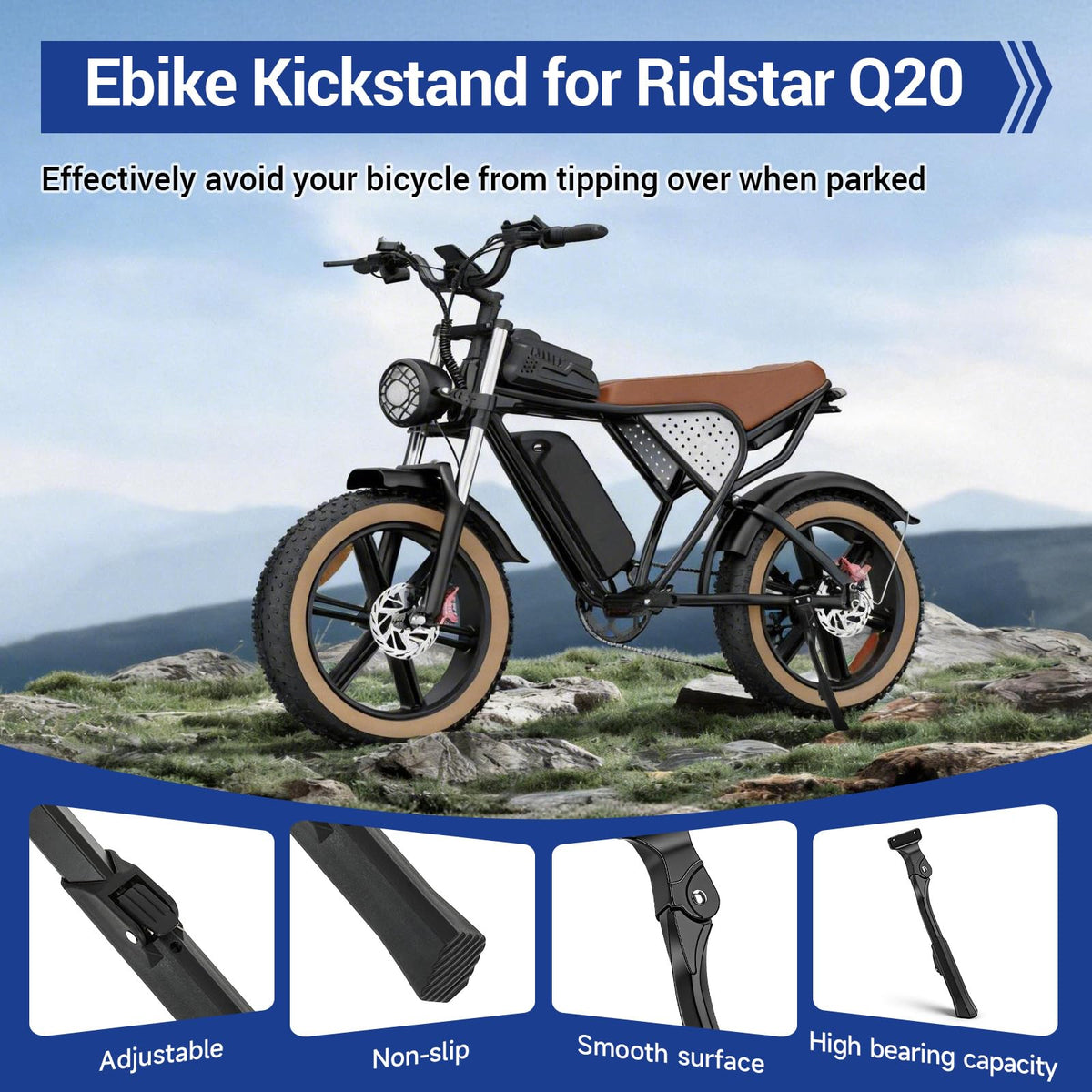 SHIQINHA kickstand supporting fat tire bike for better balance and safety