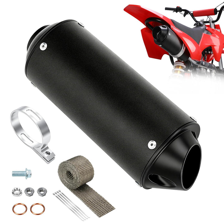 SHIQINHA front view of universal muffler showing compact profile and quieter sound benefit