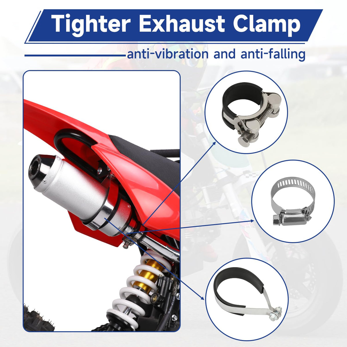 SHIQINHA muffler installed on a 125cc pit bike demonstrating direct-fit replacement