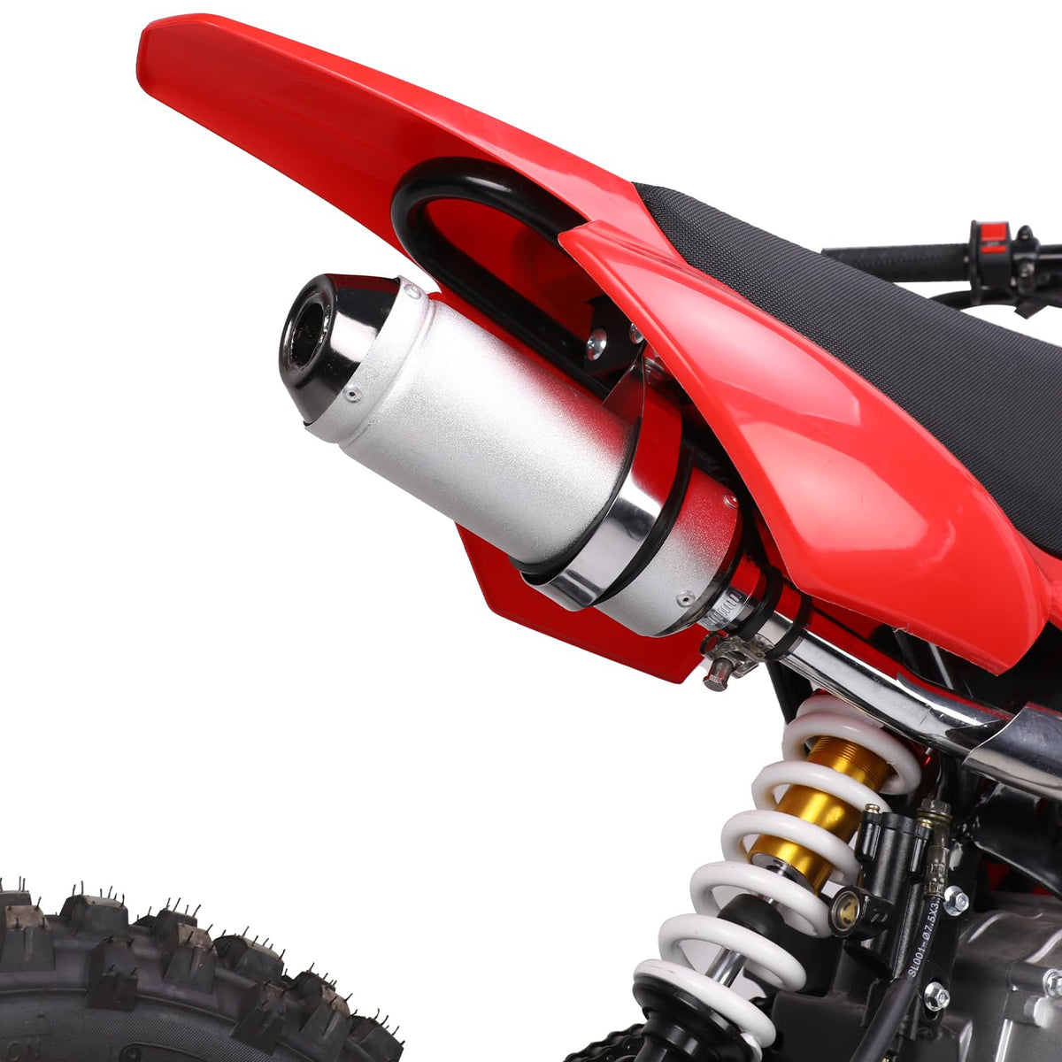 SHIQINHA muffler on a dirt trail bike in use showing real-world durability