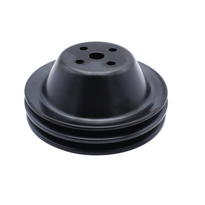 SHLPDFM front view short water pump pulley showing bolt pattern and finish for reliable fit