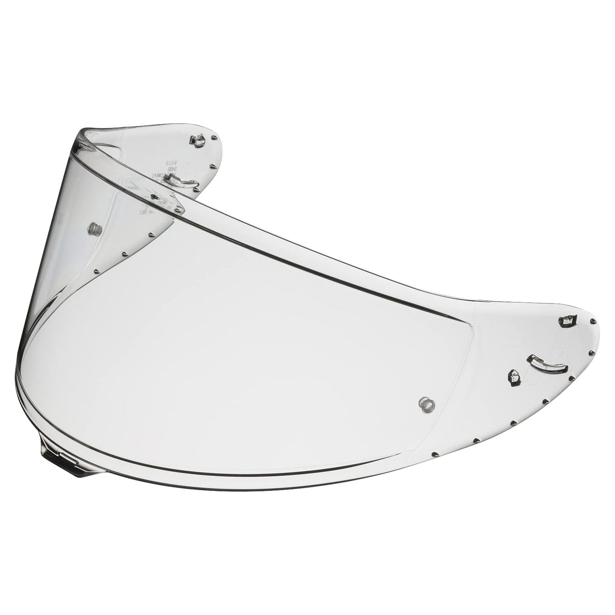 Shoei face shield front view showing clear optics and wide field of vision