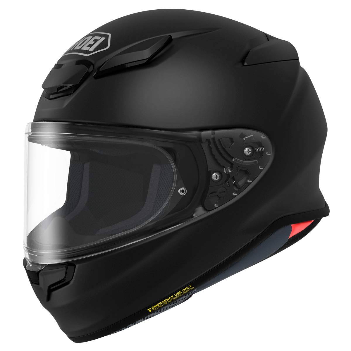 Shoei RF-1400 front view showing sleek shell and road stability benefit