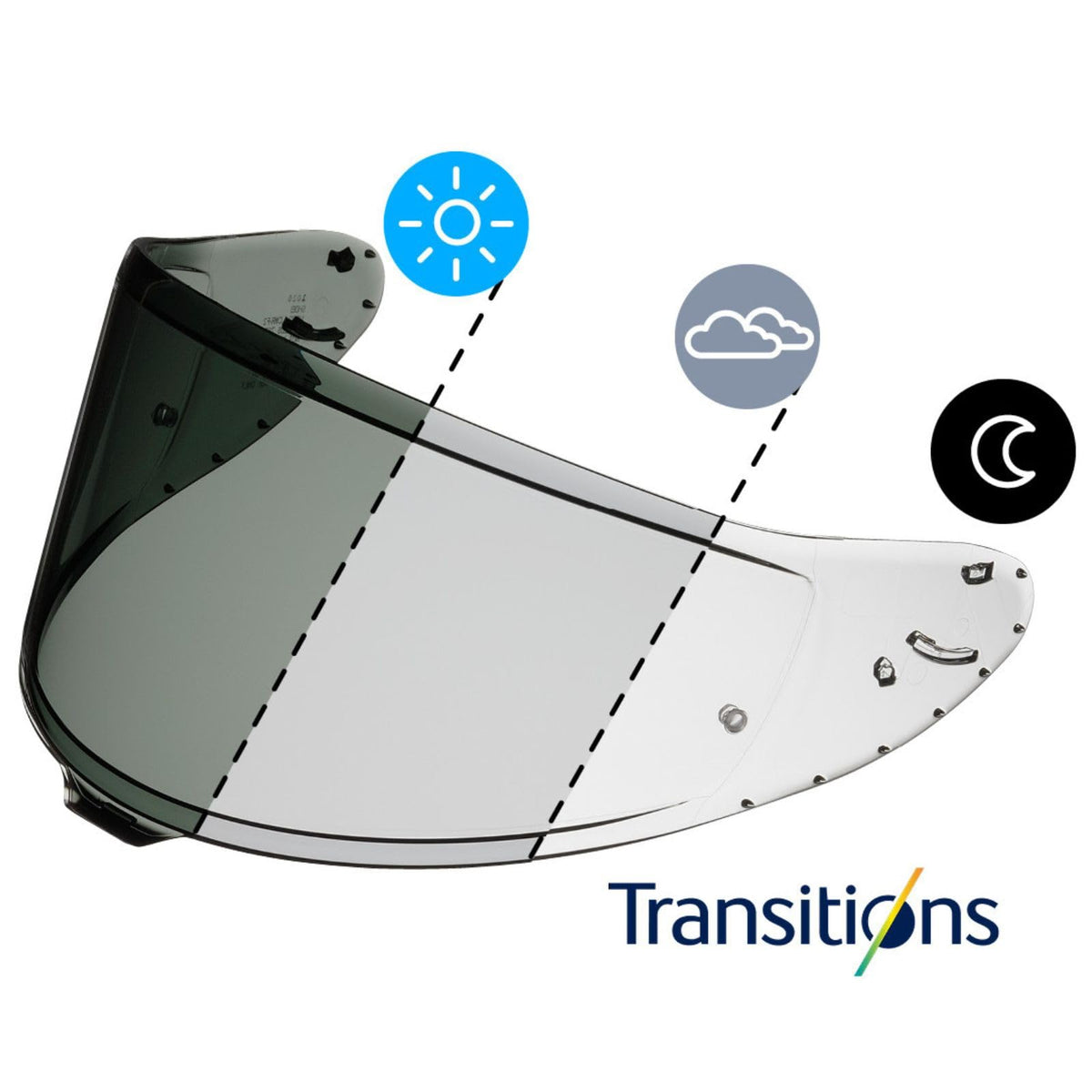 Shoei shield mounted on helmet in ride showing adaptive tint benefit