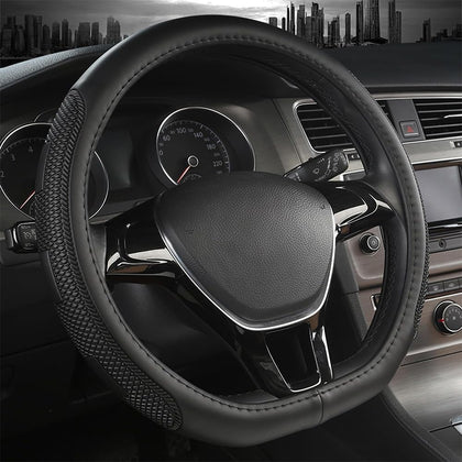 Sholer front view of D-shape steering wheel cover showing sport look and improved grip