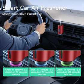 Shonoppy diffuser clipped to car vent demonstrating secure vent mount and hands-free use