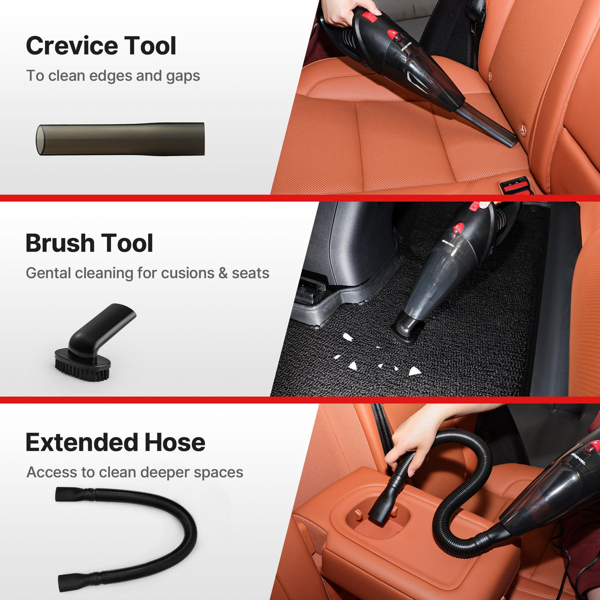 Shop-Vac accessory kit laid out showing tools for crevices and upholstery benefit