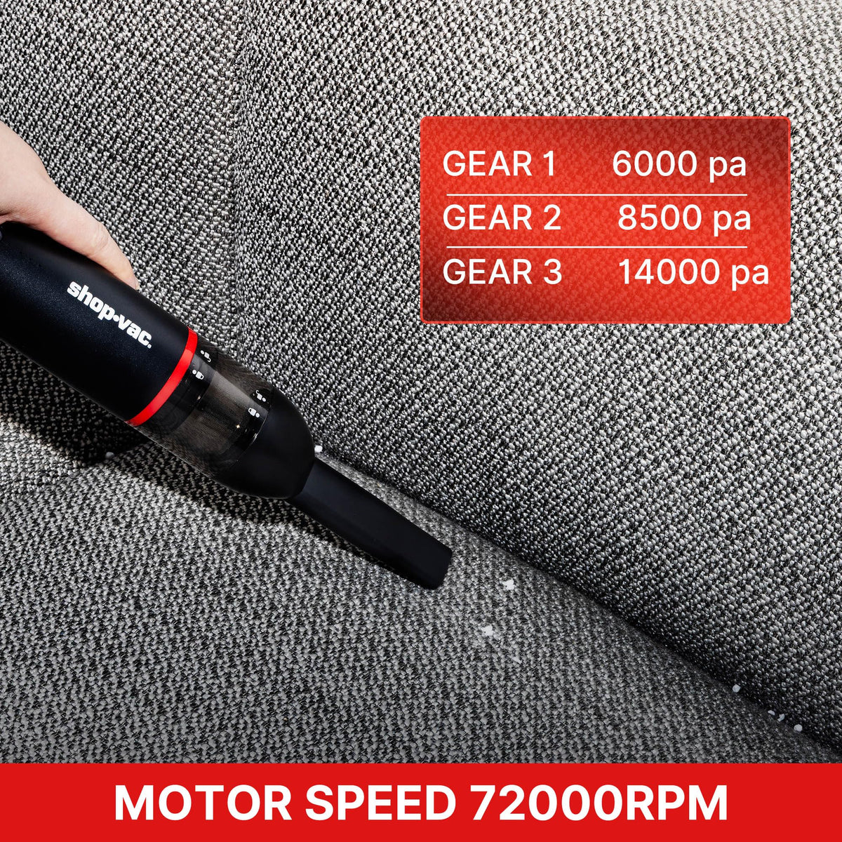 Shop-Vac using brush nozzle on car seat fabric to lift and vacuum dirt