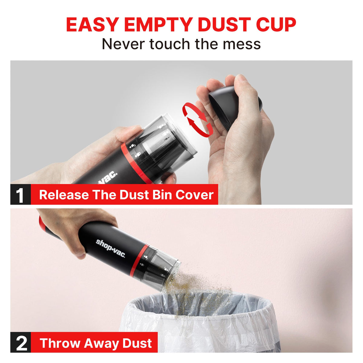Shop-Vac stored in glovebox to demonstrate compact storage and grab-and-go benefit