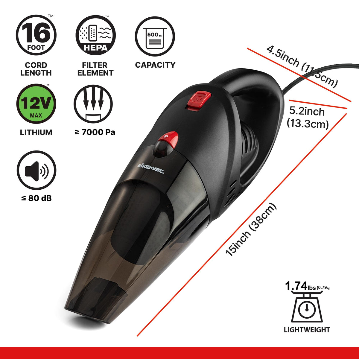 Shop-Vac 500ml dust cup opened showing easy-empty convenience benefit