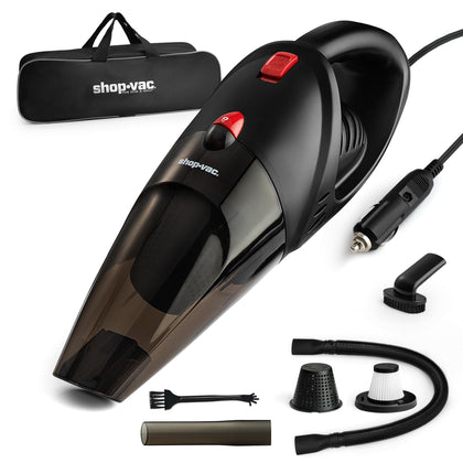 Shop-Vac front view handheld vacuum showing compact design and quick cleaning benefit