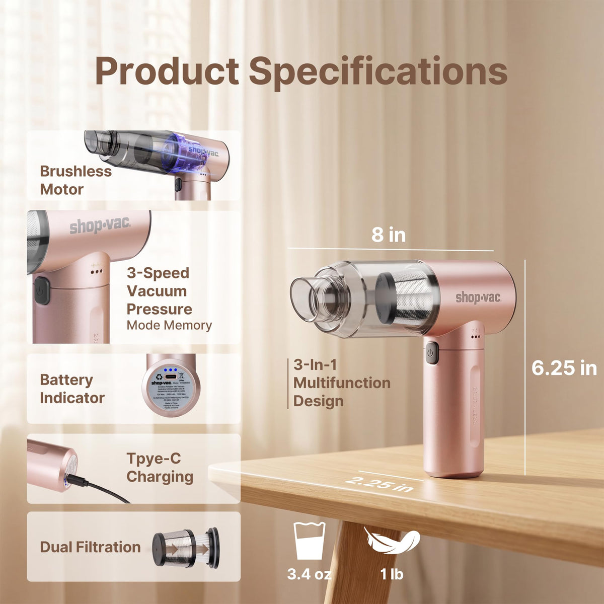 Shop-Vac S4 closeup of detachable metal and HEPA-10 filter for improved particle capture