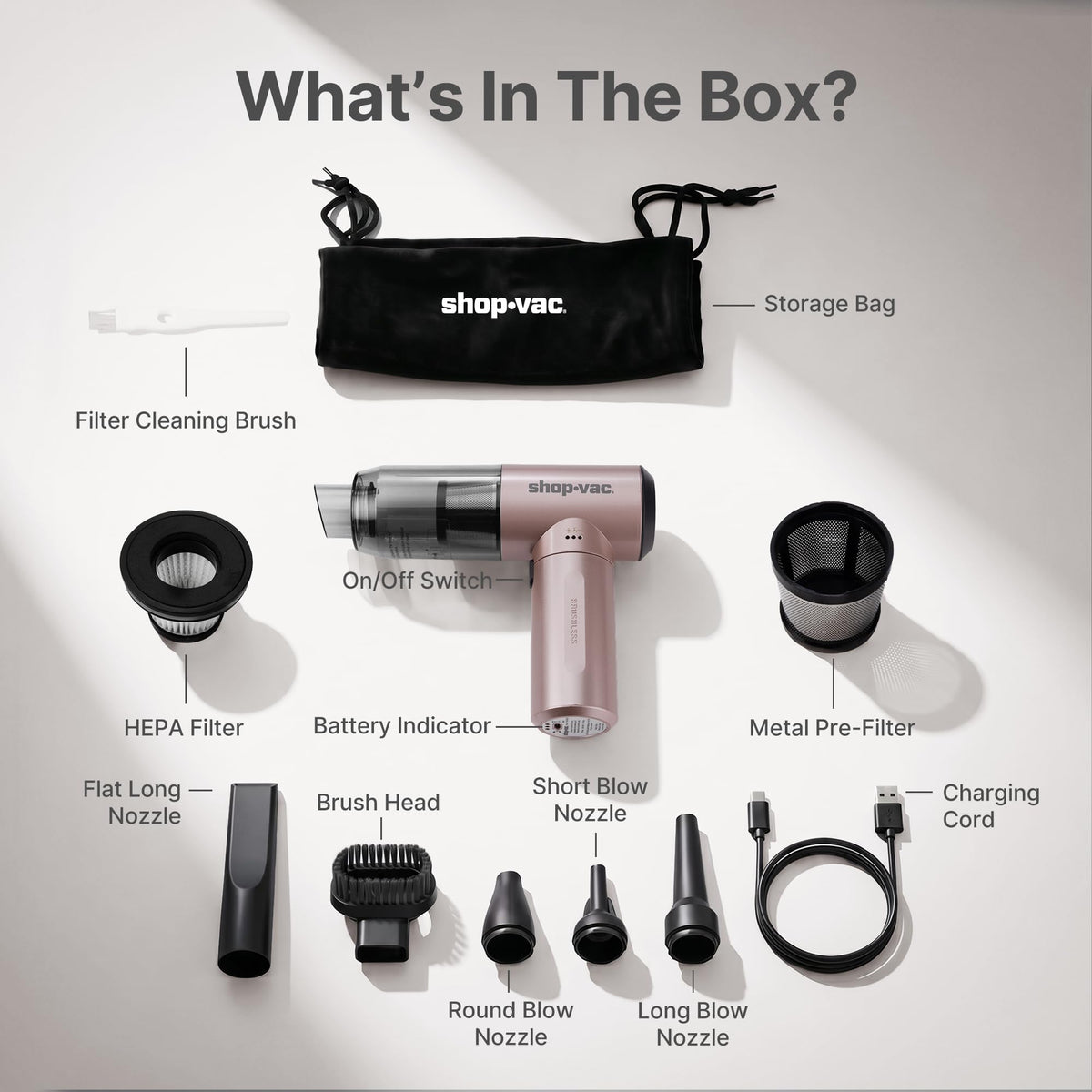 Shop-Vac S4 and accessories neatly packed in storage bag for organized transport