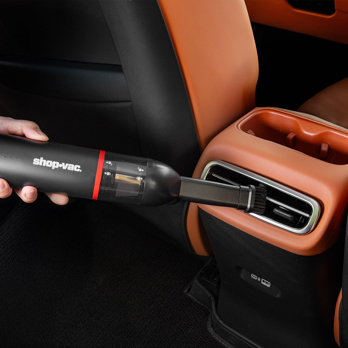 Shop-Vac USB Type-C charging port connected to cable for fast convenient charging
