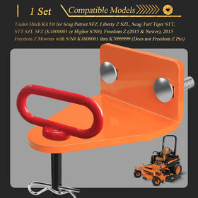 SHUJUKU hitch mounted on a Scag mower demonstrating stable connection benefit