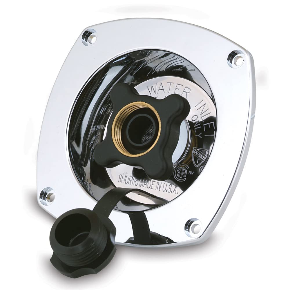 SHURFLO chrome wall mount front view showing secure connection and protection