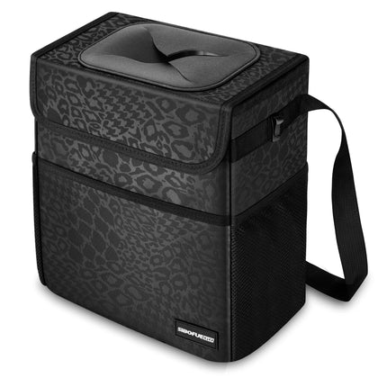 SIBOFUEGO front view showing black leopard print and sturdy design for organized car interiors