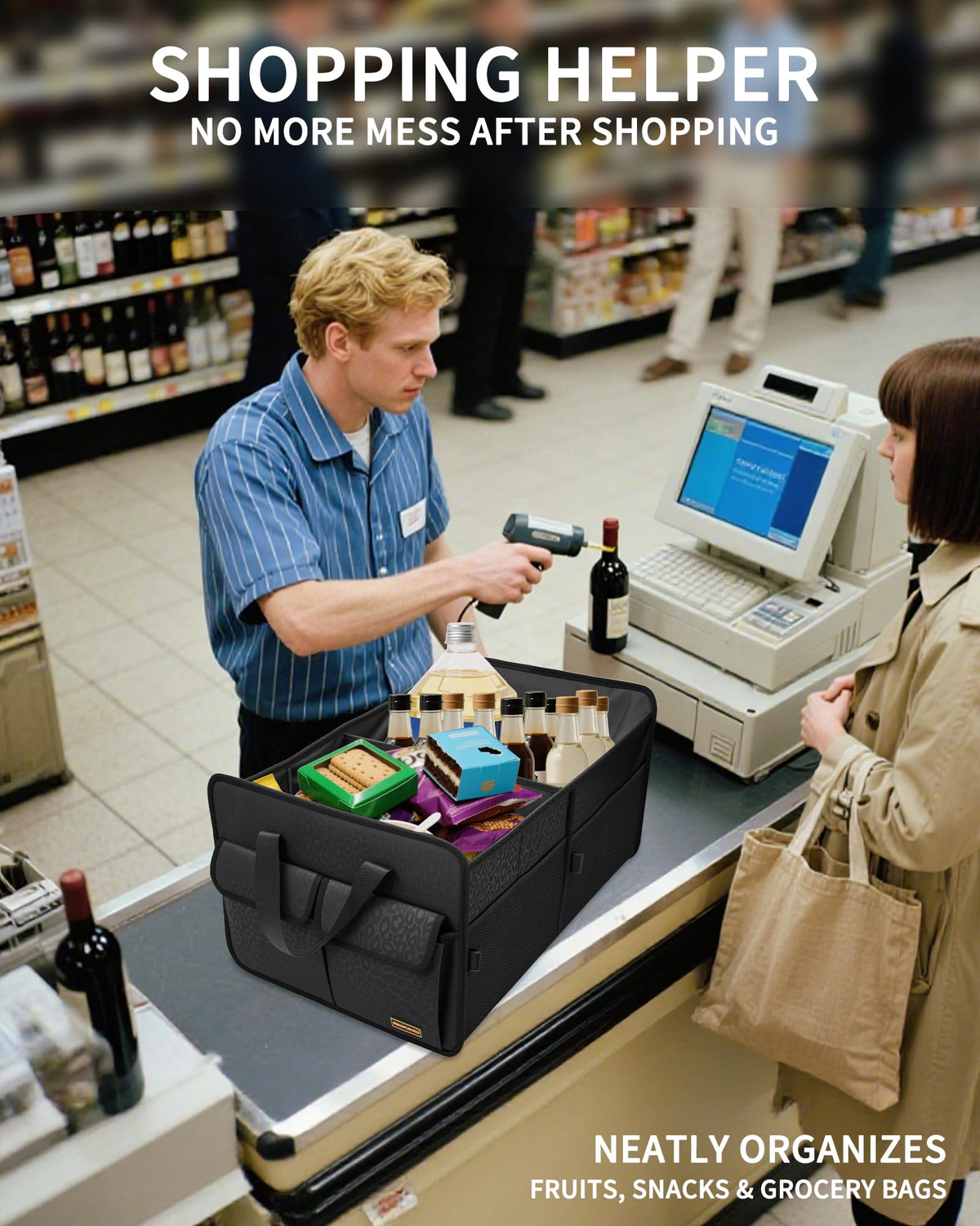 SIBOFUEGO lifestyle image with groceries being placed into trunk organizer