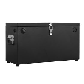 Sidasu front view of stainless steel dual battery box showing secure closure and durability