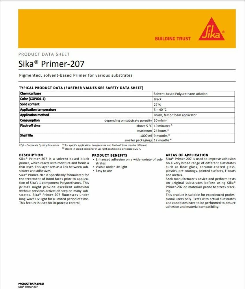 SIKA 207 being applied to windshield pinchweld showing improved adhesive prep benefit