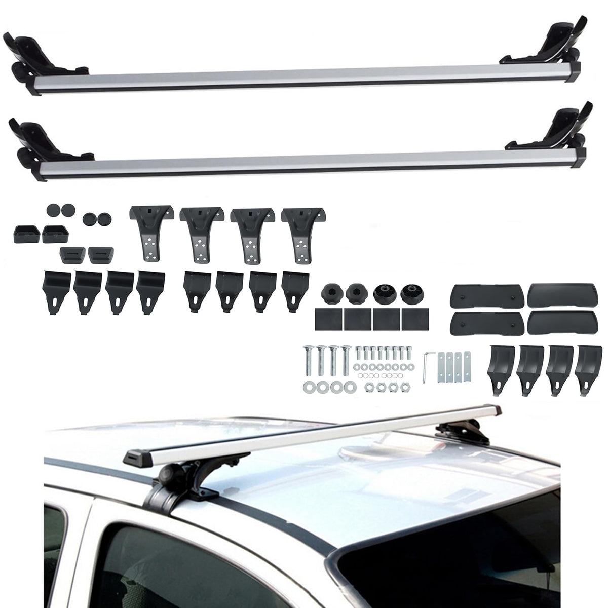 Silscvtt full rack on sedan showing secure rooftop cargo carry benefit