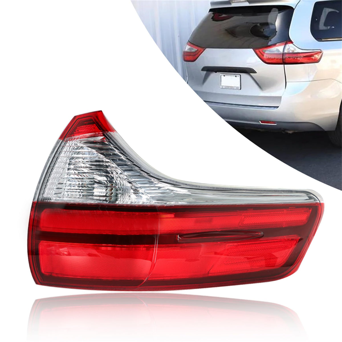 Silscvtt right tail light front view showing red lens and OEM fit benefits